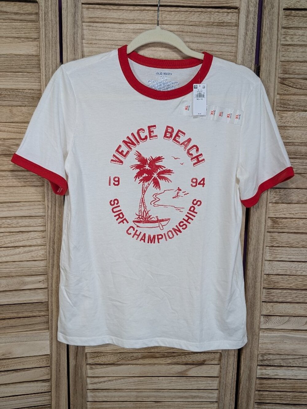 Old Navy Venice Beach Red-Trim Ringer T-Shirt XL 14/16 NWT